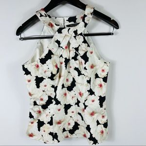 White House Black Market Petites Blouse Top Sleeveless Flowers Print 6P